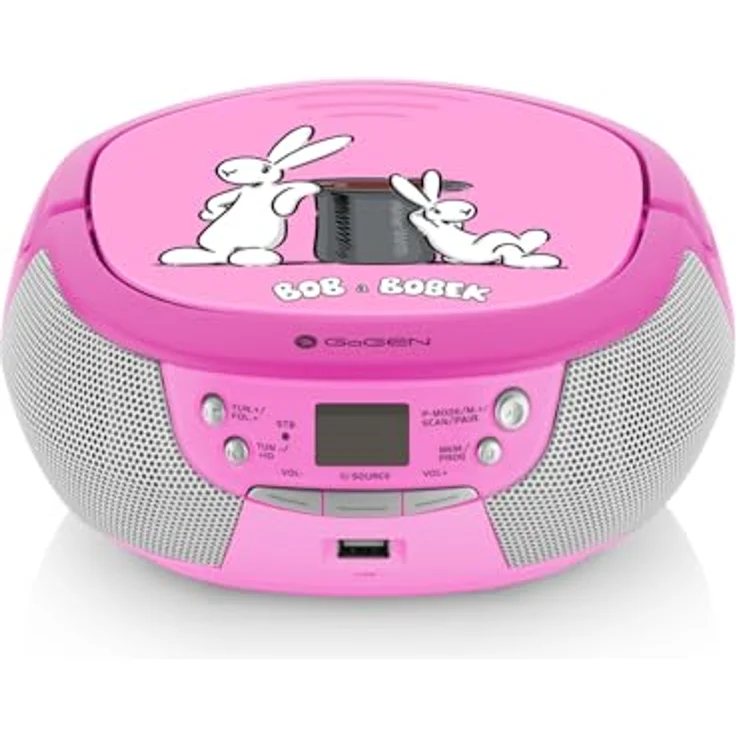 GoGEN Bob und Bobek Kompaktanlage, rosa, mit FM-Tuner, Bluetooth, USB- und AUX-Eingang, Karaoke-Funktion, inkl. Mikrofon – Bild 2