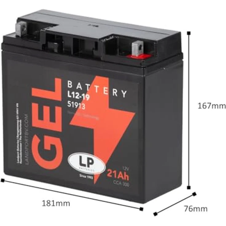 Landport LP L12-19 51913, Gel-Batterie mit 21 Ah und 300 CCA, wartungsfrei, auslaufsicher – Bild 4