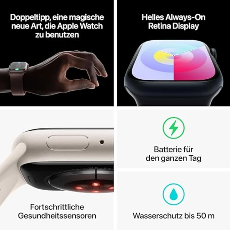 Apple Watch Series 9 GPS + Cellular, 45 mm Aluminiumgehäuse Mitternacht, Sportarmband Mitternacht – M/L – Bild 5