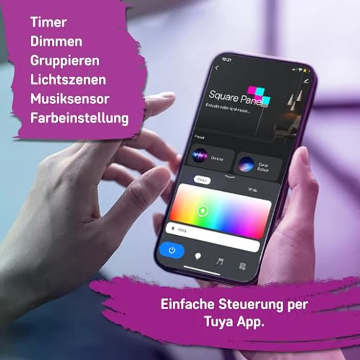 Müller-Licht Magic Panel LED WLAN Wand- und Deckenleuchten, 12 quadratische RGB mit music sensor, steuerbar per TUYA App, individuelle Montage in 6er-Set – Bild 4