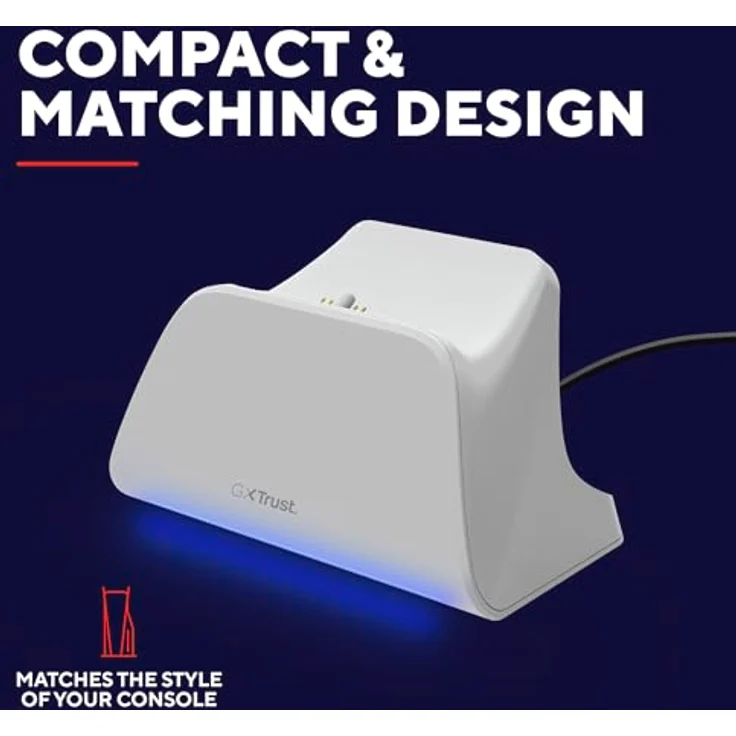 Trust GXT 255W, PS5 Controller Ladestation für DualSense mit Place-on Design, LED-Beleuchtung, Antirutsch-Pad, USB-C-C-Kabel, Weiß – Bild 4