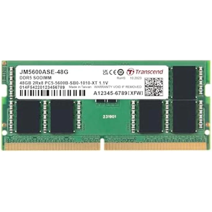 Transcend JetRam SO-DIMM DDR5 48GB 5600MHz Arbeitsspeicher CL46 für PC, ungepuffert, 262-pin – Bild 2