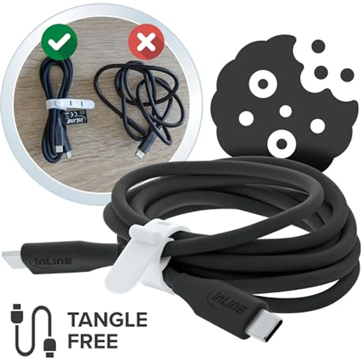 InLine Colour your Charge USB C Kabel 100W, PD Schnellladekabel, Silikon, flexibel, 0,5m, Black Cookie (schwarz) – Bild 3