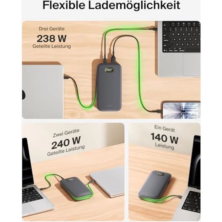 Belkin BOOST Charge Laptop Power Bank 27.000mAh, 240W, USB-C mit Kabel, für bis zu 3 Geräte, digitale Ladestatusanzeige, Handgepäck zugelassen – Bild 4