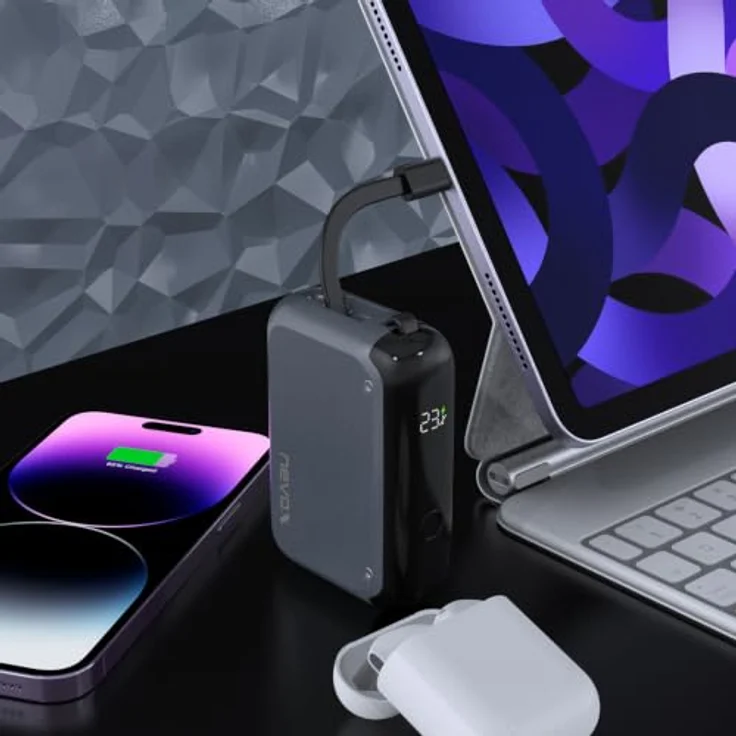 Nevox POWERBANK 10000mah mit integriertem USB-C Kabel 10000mAh PD-30W spacegrau – Bild 4