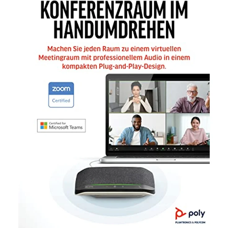 Poly Sync 10 USB-Konferenzlautsprecher – tragbarer 2-in-1-Lautsprecher für Audio-/Videokonferenzschaltungen und Musik – USB-betrieben – funktioniert mit Teams, Zoom, Google und mehr – duales Mikrofon – Bild 2