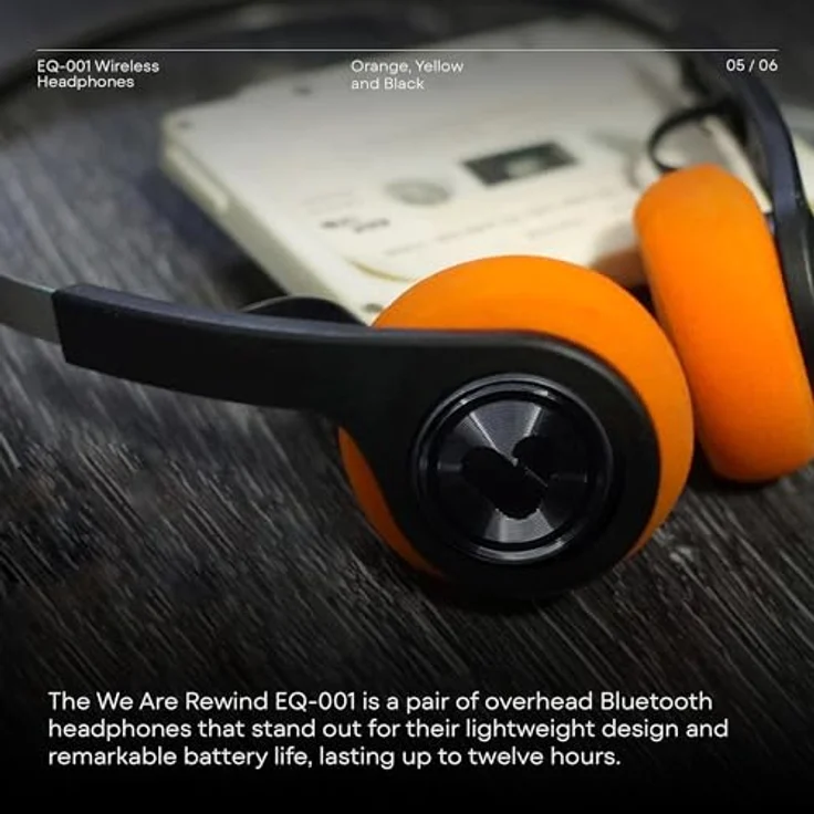 We Are Rewind EQ-001 Wireless Kopfhörer mit 12 Stunden Akkulaufzeit, integriertem Mikrofon und austauschbaren Ohrpolstern. – Bild 5