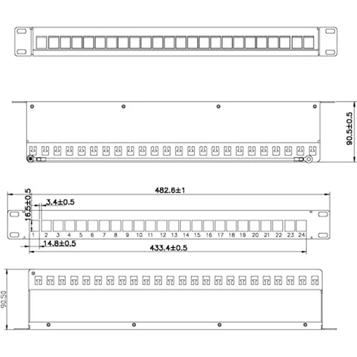 VALUE 19"-Keystone-Modulträger, 24 Ports, 1HE, geschirmt, schwarz mit Kabelabfangleiste für 19" Schränke – Bild 5