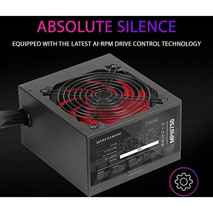 Mars Gaming MPIII750, PC ATX 750W Netzteil, 5 Jahre Garantie, Silent AI-RPM Technologie, 85% Wirkungsgrad, Schwarz – Bild 3