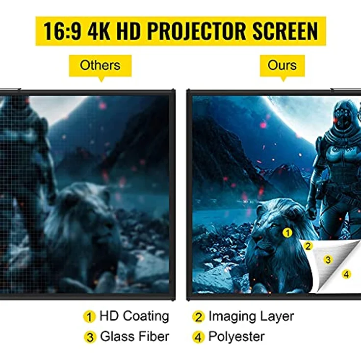 VEVOR 16:9 Beamer Leinwand 4K HD Präsentationswand Stativ Projektionsfläche 227x127cm Rolloleinwand 160-Grad-Betrachtungswinkel Leinwand 200-250cm höhenverstellbar ideal für Heimkino Tagungsraum – Bild 2