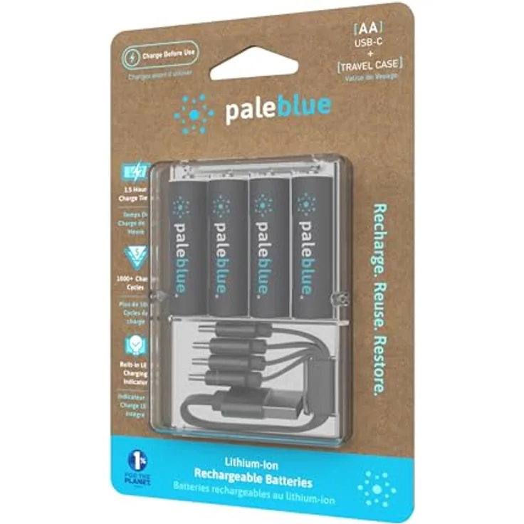 Paleblue Mignon (AA)-Akku Li-Ion 1700mAh 1.5V, USB-C Ladeanschluss, 4er Pack mit LED-Anzeige