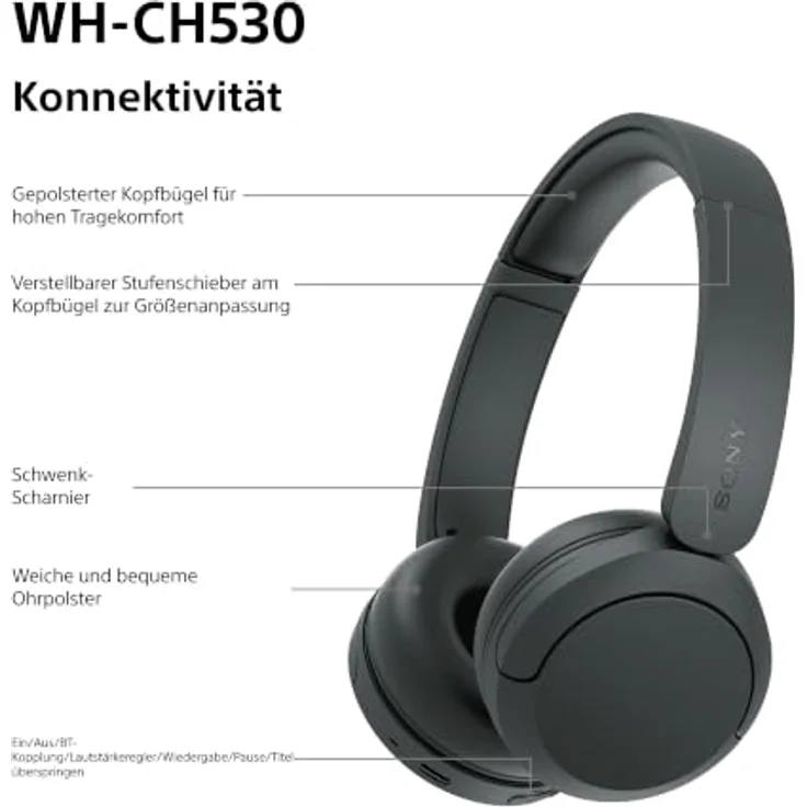 Sony WH-CH530, Kabellose Kopfhörer mit klarer Klangqualität, Schwarz – Bild 8