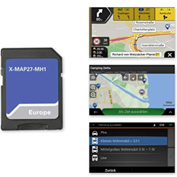 XZENT X-MAP27-MH1, Micro SD-Karte mit Reisemobil Navigation für XZENT X-427 und X-F270, 47 Länder Karten, Camping P.O.I. Paket, 1 Jahr kostenfreie Kartenupdates – Bild 1