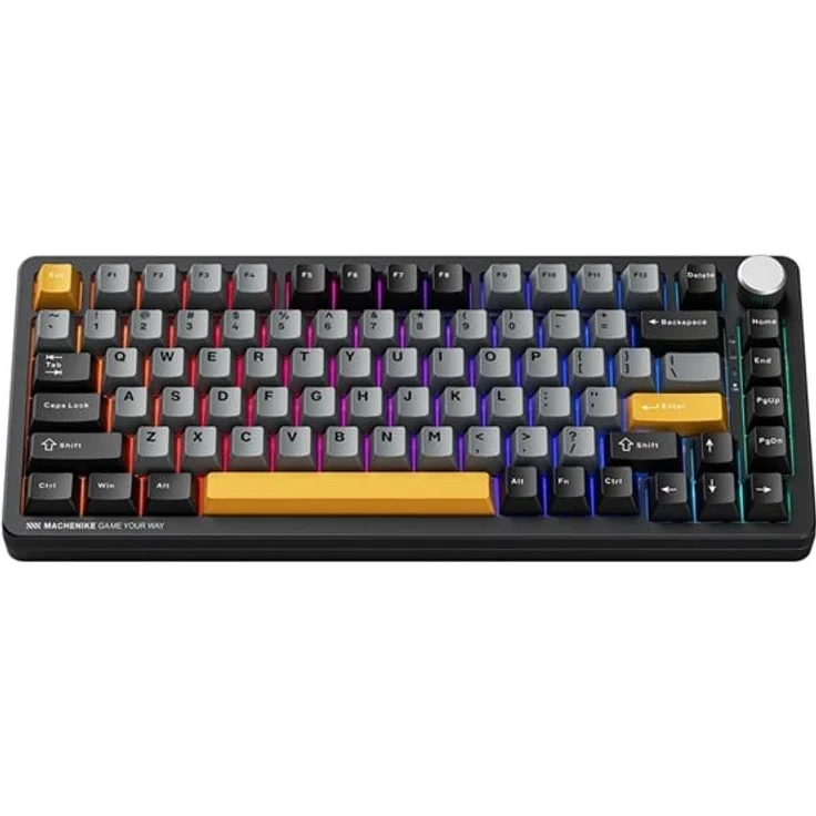 Machenike K600-B82W Wireless Mechanical Keyboard, 75% Layout, GR Silver Switch, Schwarz, mit RGB-Beleuchtung und 4000mAh Akku