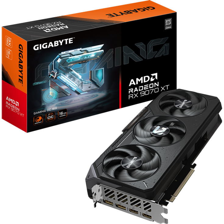 Gigabyte Radeon RX 9070 XT GAMING OC 16G Grafikkarte, 16384 MB GDDR6 - Triple-Fan-Kühlerdesign mit RGB-Beleuchtung