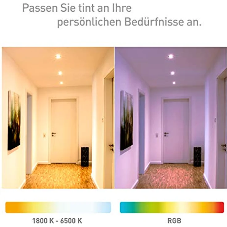 tint 3er-Set Smarte LED Spotlights – Steuerbar per Alexa oder Fernbedienung – Einbauleuchten mit weißem (1800-6500 K) und farbigem Licht RGB – Ø 76 mm Bohrloch, 100 mm Einbauhöhe – Bild 3