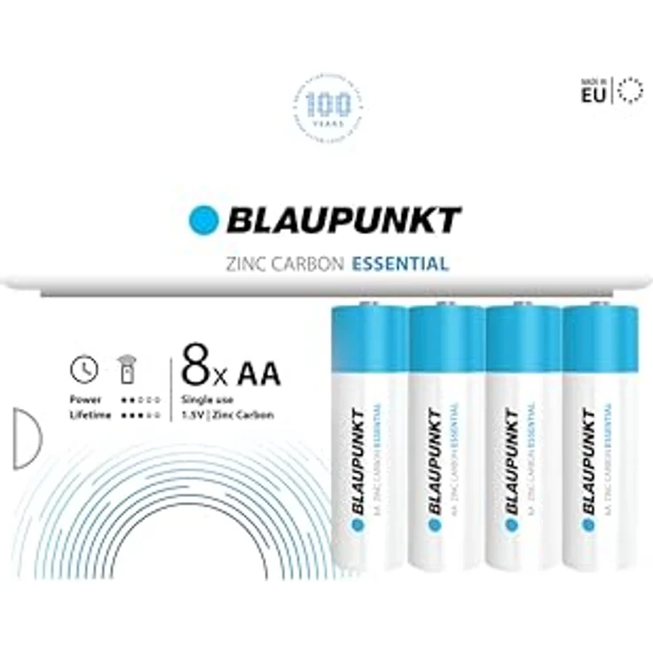 Blaupunkt Zinc Carbon Essential Batterien AA, 8 Stück Hangbox, zuverlässige Stromquelle für Geräte mit geringem Stromverbrauch – Bild 1