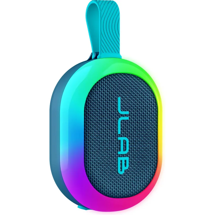 JLab Audio POP PARTY, tragbarer Bluetooth Lautsprecher mit 8 h Akkulaufzeit, RGB-Beleuchtung und IPX5 Wasserschutz, blau