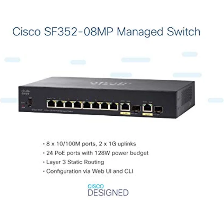 Cisco Small Business SF352-08MP, Managed L2/L3 Fast Ethernet Switch (10/100), 8 Ports, Power Over Ethernet (PoE), Schwarz – Bild 3