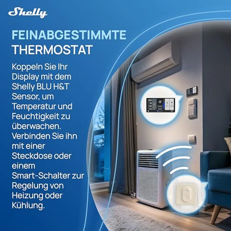 Shelly Wall Display X2 + Blu H&T, Smart Home Hub mit Echtzeitdaten für Temperatur und Luftfeuchtigkeit, Silber – Bild 6