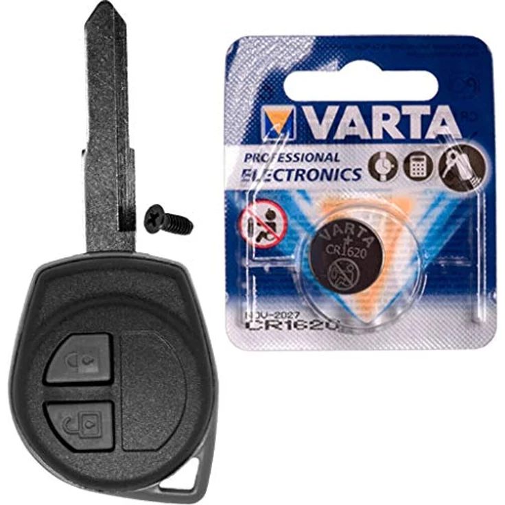 mt-key Auto Schlüssel 2 Tasten mit HU133R Rohling und VARTA CR1620 Knopfzelle, kompatibel mit Opel Agila, Suzuki SX4, Alto, Swift, Splash – Bild 1