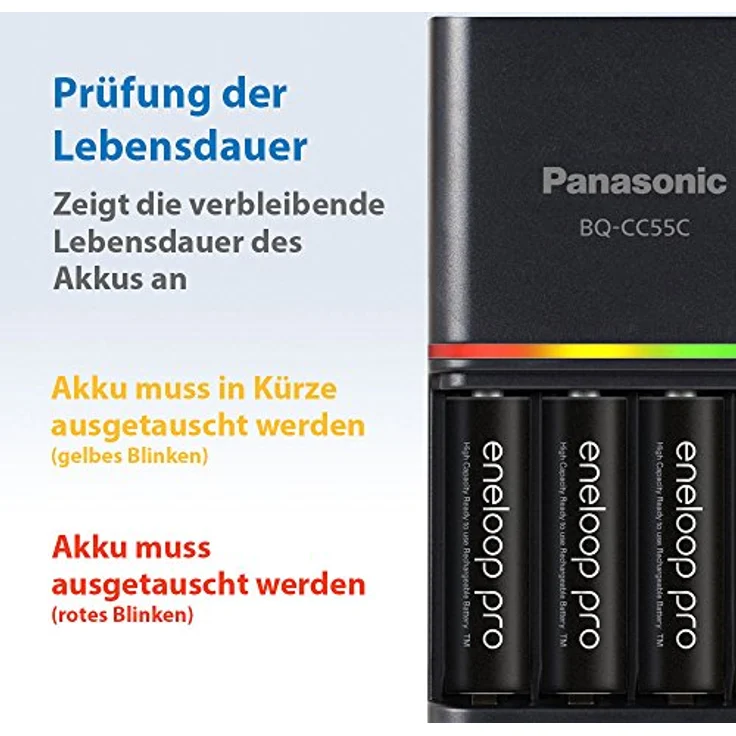 Panasonic eneloop pro, Intelligentes Schnellladegerät, für 1-4 Ni-MH Akkus AA-AAA, mit LED-Anzeige und Einzelschachtüberwachung, inklusive 4x eneloop pro, AA Mignon, min. 2500 mAh, 500 Ladezyklen – Bild 6