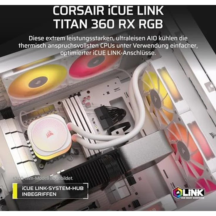 CORSAIR iCUE LINK Titan 360 RX RGB Flüssig-CPU-Kühler – 360mm AIO – 3X RX120 RGB-Lüfter Inklusive – weiß – Bild 2
