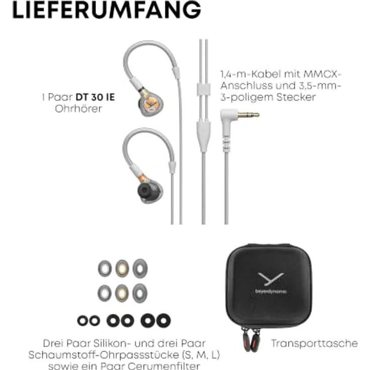 beyerdynamic DT 30 IE, In-Ear Kopfhörer mit dynamischem 1-Weg Treiber, IP54 Schutz, weiß-transparent – Bild 9