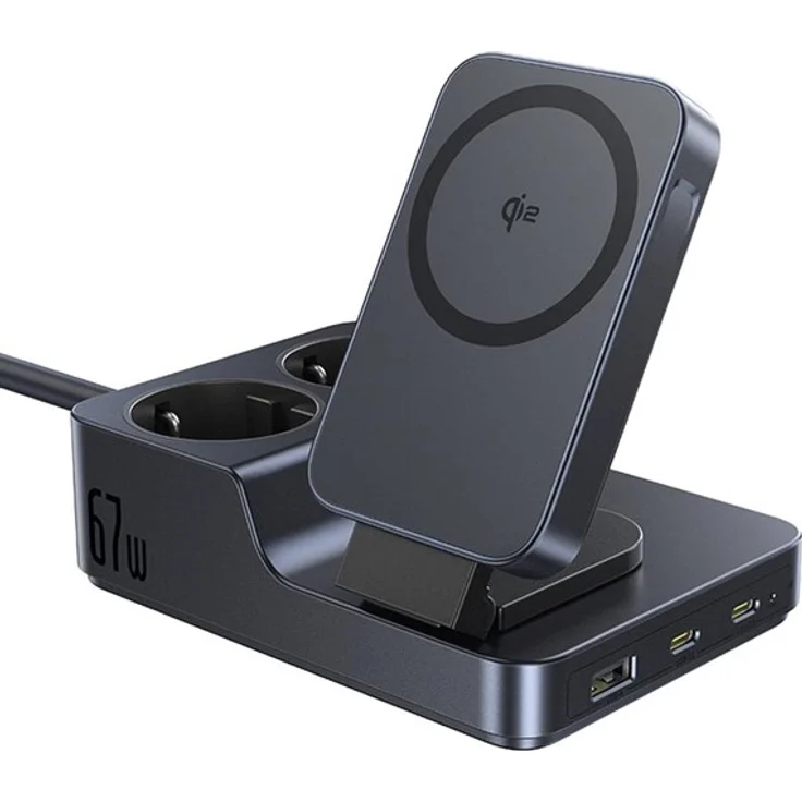 Baseus NOMOS ND11, 67W 6-in-1 Wireless Charging Station mit zwei AC-Steckdosen, schwarz