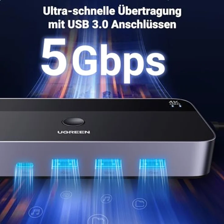 UGREEN HDMI 2.0 KVM Switch 4K@60Hz USB 3.0 Switch 4 USB Ports (3*USB 3.0+ USB C), Schwarz - Effizientes Teilen von Monitor und Peripheriegeräten für 2 PCs – Bild 4