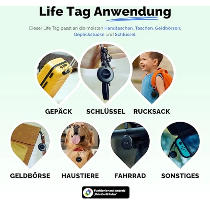 Lifemate Life Tag 8er-Pack, Bluetooth Schlüsselfinder mit „Mein Gerät Finden“-App, wasserdicht, lange Batterielaufzeit, ideal für Schlüssel, Taschen, Haustiere & Gepäck, Android-Kompatibilität – Bild 4