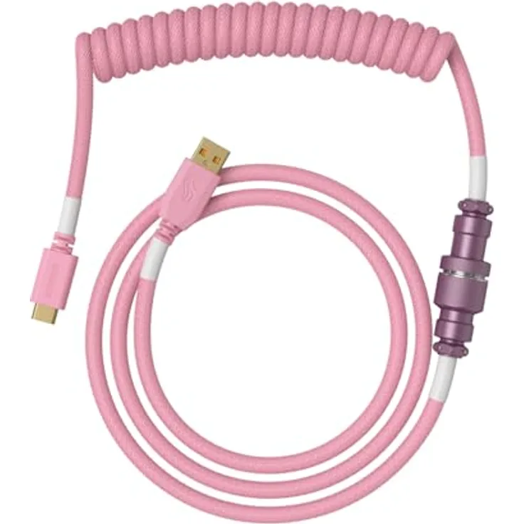 Glorious Gaming Premium Coiled Keyboard Cable - Vergoldetes USB-A auf USB-C, doppelt geflochtene Ummantelung, 5-poliger Aviator-Stecker - Pixel Pink