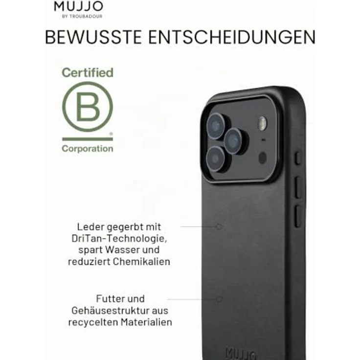 Mujjo Leather Case für iPhone 17 Pro - Hochwertiges Velore-Leder, MagSafe-kompatibel, schwarz – Bild 4