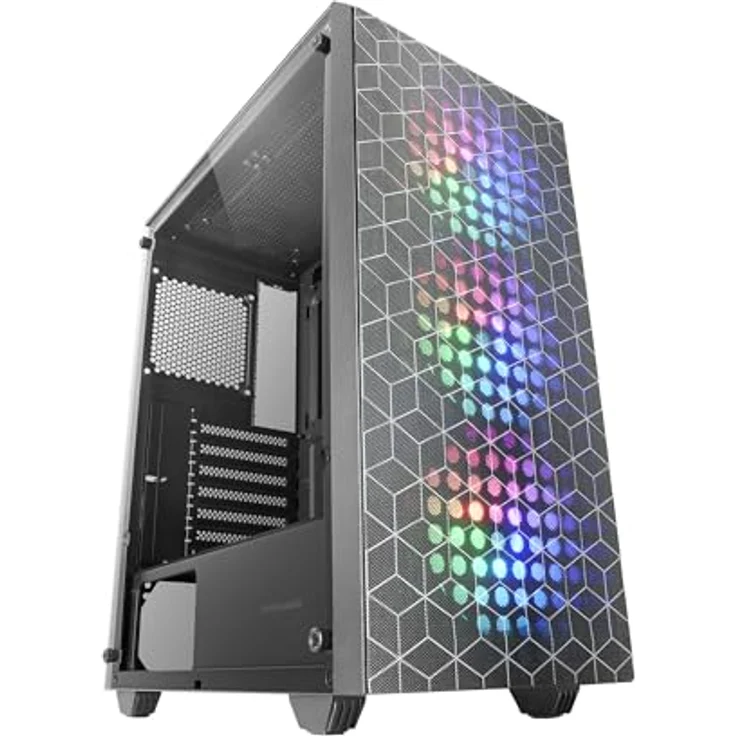 MARSGAMING MC-MAG ATX-Gaming-Gehäuse, Vollvergütetes Glas-Seitenteil, 3X 120mm FRGB-Lüfter, 360mm Flüssigkehlung, Schwarz – Bild 1