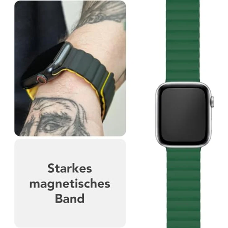 NALIA Core Magnet Armband für Apple Watch Series Ultra/SE/10/9/8/7/6/5/4/3/2/1, Atmungsaktives Silikon Loop, Rillendesign, Farbe: Waldgrün, 42/44/45/46/49mm – Bild 3