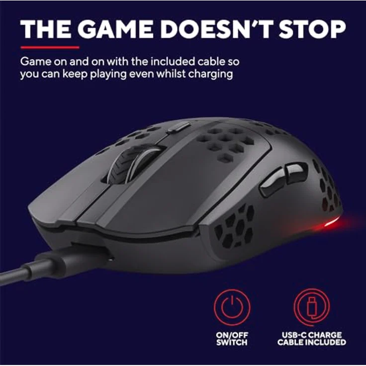 Trust Gaming GXT 929 Helox Kabellose Gaming Maus, Ultraleichte Maus 75g, 80h Dauerbetrieb, Einstellbare DPI (800-4800), Gaming PC MMO - Schwarz – Bild 4
