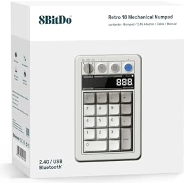 8BitDo Retro 18 Mechanical Numpad (M Edition), 2-in-1 Numpad mit Kailh Box White Switches V2 und retro LED Display – Bild 4