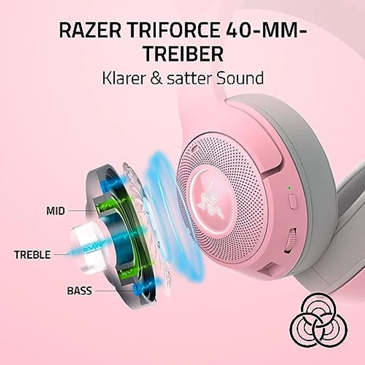 Razer Kraken Kitty V2 BT - Kabelloses Bluetooth RGB-Headset mit Kätzchenohren (Bluetooth 5.2, TriForce 40-mm-Treiber, Integriertes Mikro, 325 g leicht, Bis zu 40 Std Akku) Quartz – Bild 4