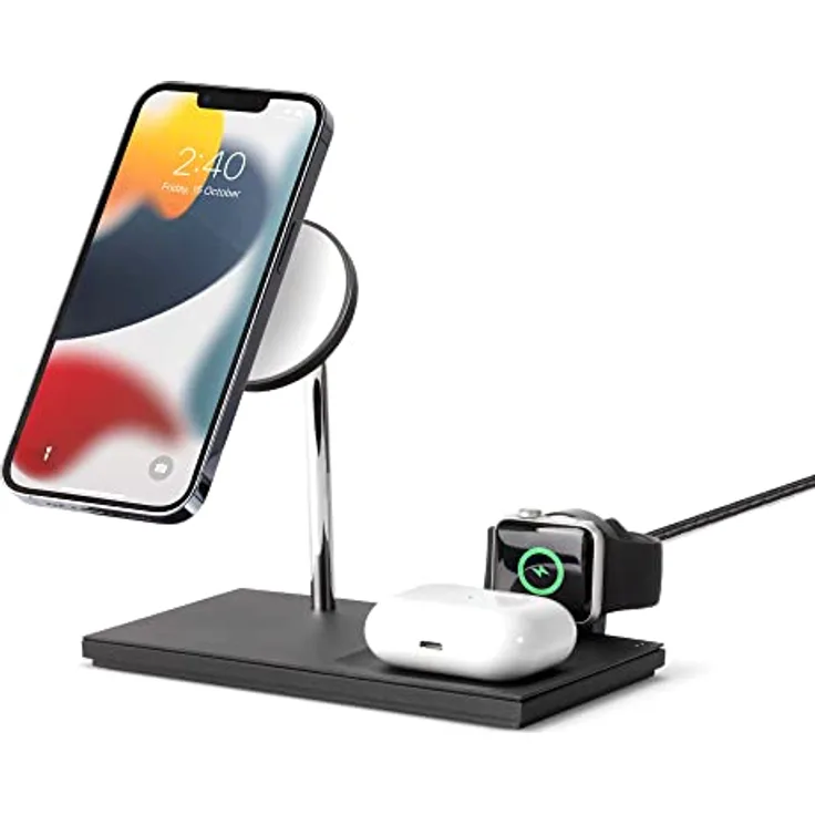 Native Union Snap 3-in-1 Magnetic Wireless Charger - Ladestation für iPhone 14/13 / 12 & Watch Ultra mit kabellosem Pad für AirPods (Pro/Pro 2) - Einstellbarer Winkel & diskrete LED-Anzeigen