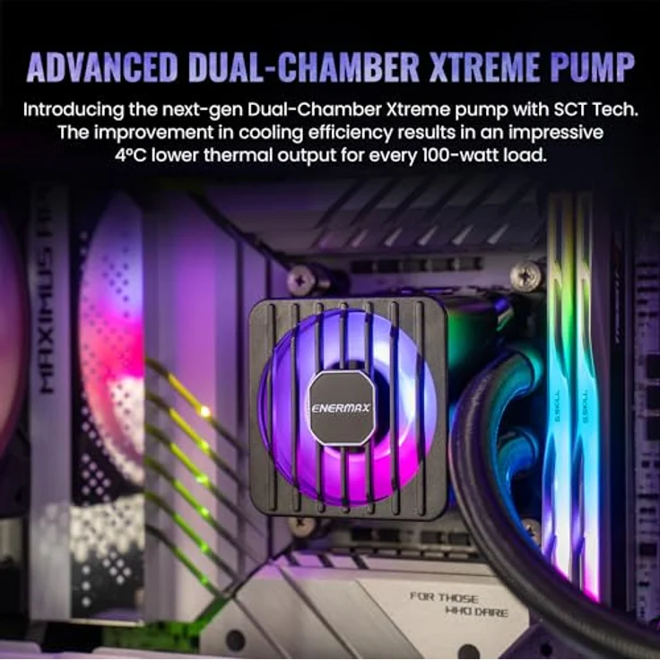 ENERMAX LIQMAXFLO 240mm CPU AIO Liquid Cooler - Xtreme Dual Chamber Pumpe - ARGB VRM Wasserblocklüfter - 380W+ TDP - 2x 120 PWM ARGB Silent Flow Fan, schwarz – Bild 3