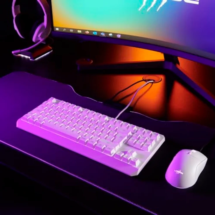 uRage Gaming Tastatur " Exodus 220 TKL" QWERTZ (Gamer Keyboard ohne Ziffernblock, Tenkeyless DE Layout, RGB beleuchtete Tasten, Anti-Ghosting) weiß – Bild 3