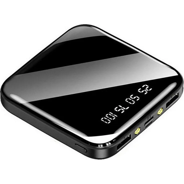 Fyrove 10000mAh Powerbank, tragbarer Schnelllader mit 2 USB-Anschlüssen und LED-Anzeige, schwarz