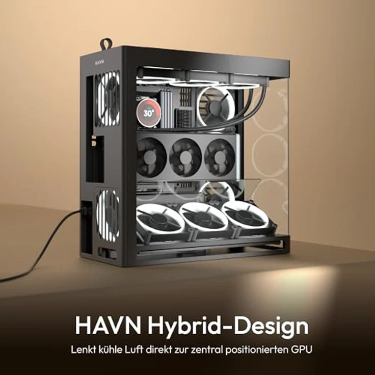 HAVN HS 420 VGPU PC-Gehäuse, Midi-Tower, E-ATX, Tempered Glass, PCIe 5.0 Riser Kabel - schwarz – Bild 2
