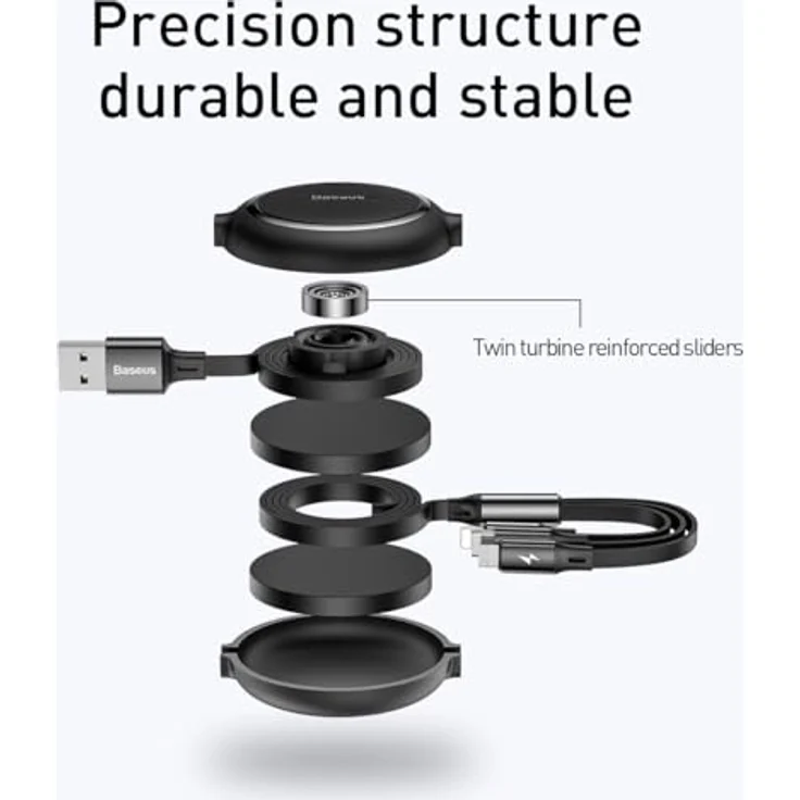 Baseus Golden Loop 3-in-1 USB-Kabel, ausziehbar, micro USB/Lightning/USB-C, 3.5A, Länge 35-120 cm, Schwarz (Modell: CAMLT-JH01) – Bild 2