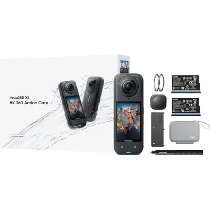 INSTA360 X5 Essentials Bundle, 360° Actioncam mit 8K Video, stoßfest und wasserdicht bis 15m, inkl. Zubehör – Bild 2