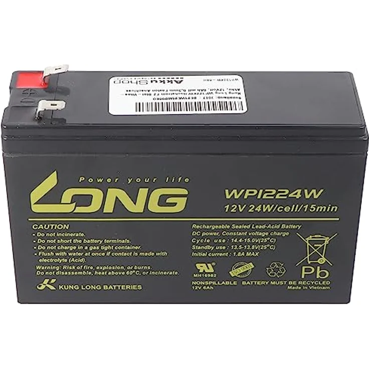 Kung Long WP1224W Hochstrom F2 Blei-Vlies-Akku, 12V 6Ah, wartungsfrei mit 6,3mm Faston Anschluss – Bild 3