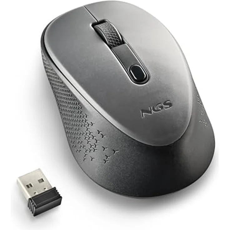 NGS Dew Gray, Funkmaus mit optischem Sensor, ergonomisch, lautlos, 800/1600 DPI, Plug & Play, beidhändig, Nano-Receiver – Bild 3
