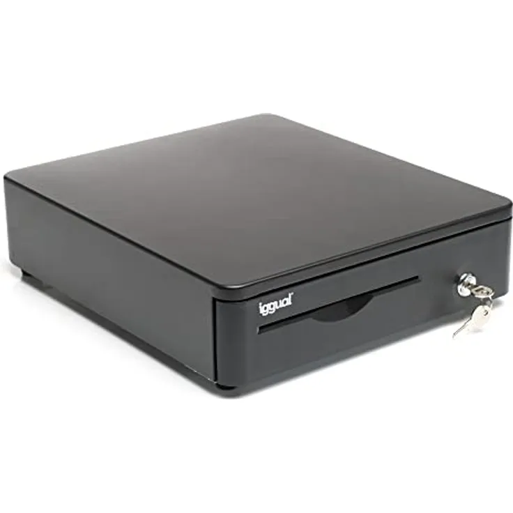iggual - Geldkassette Abschließbar IRON - 10R | Kassenschublade mit Automatischer oder Manueller Öffnung - 4 + 5 Fächer für Geldscheine und Münzen mit 3 Positionen Schloss