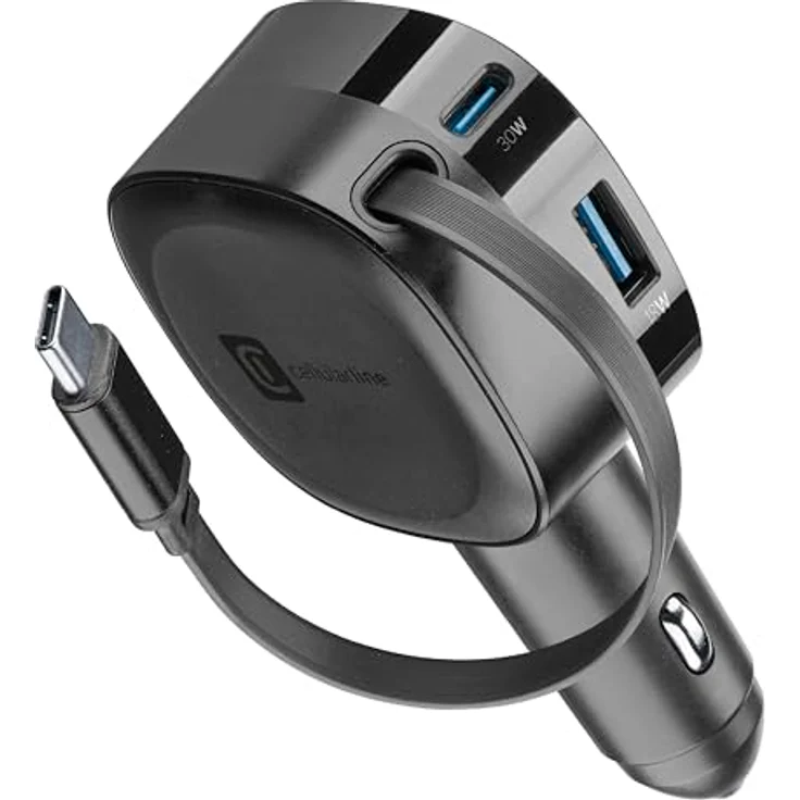Cellular Line Retractable Car Charger 60W, Autoladegerät mit einziehbarem Kabel, Versandkostenfrei – Bild 1