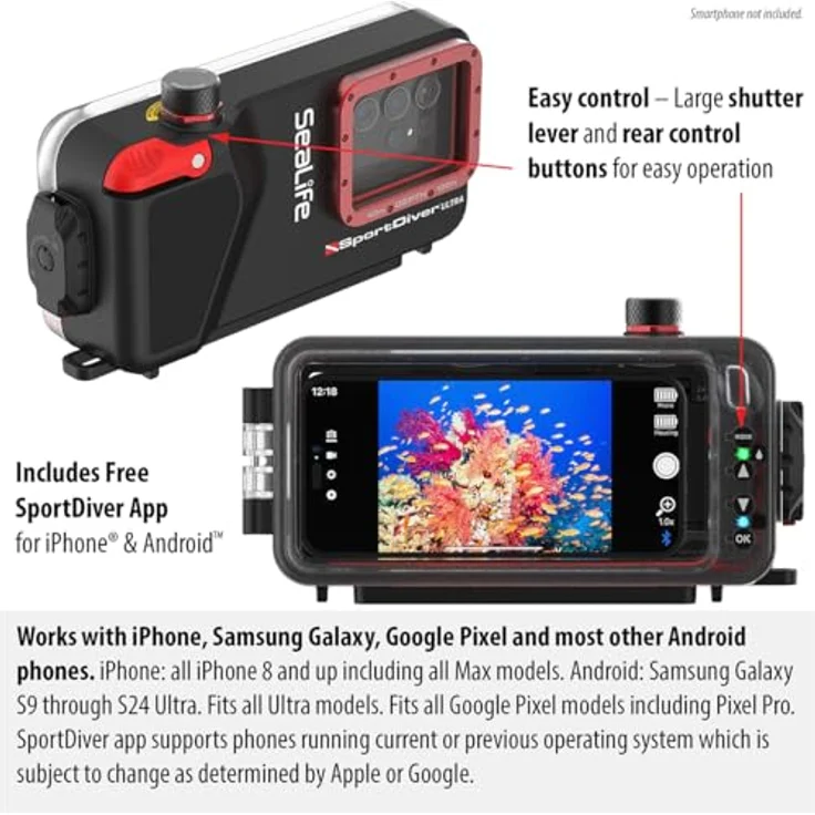 SeaLife SportDiver Ultra Unterwasser-Smartphone-Tauchgehäuse für iPhone 8 und höher, wasserdicht bis 39,6 m, blau – Bild 2